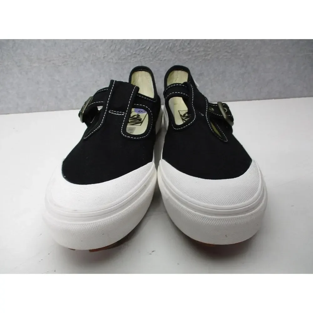Vans Shoes Womens Sz 9 Black Mary Jane Buckle Strap Canvas White Toe Casual